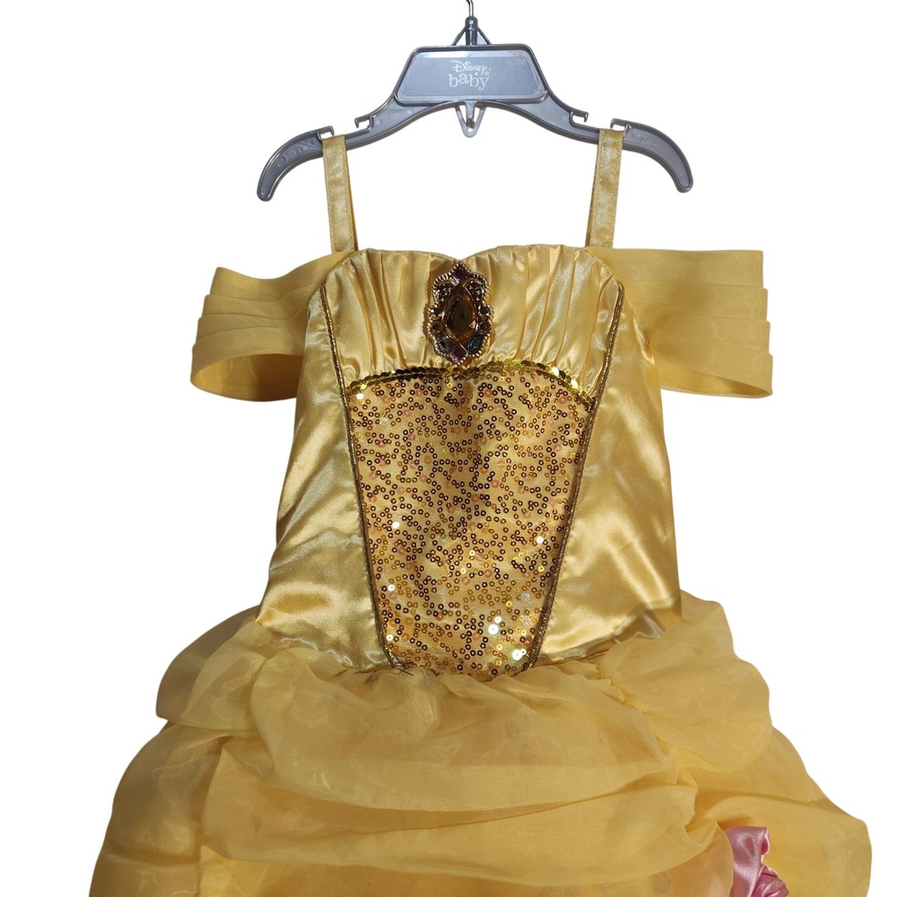 Disney Princess Belle Beauty and the Beast Yellow Sequin Costume Dress Kids 5/6